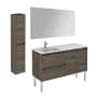 WS Bath Collections Ambra 48" Free Standing Single Basin Vanity Set with Cabinet, Ceramic Vanity Top, Frameless Mirror, and Side Cabinet Samara Ash