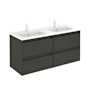 WS Bath Collections Ambra 48" Wall Mounted Double Basin Vanity Set with Cabinet and Ceramic Vanity Top Glossy Anthracite