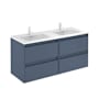 WS Bath Collections Ambra 48" Wall Mounted Double Basin Vanity Set with Cabinet and Ceramic Vanity Top Royal Blue