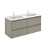 WS Bath Collections Ambra 48" Wall Mounted Double Basin Vanity Set with Cabinet and Ceramic Vanity Top Matte Sand