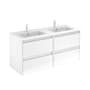 WS Bath Collections Ambra 48" Wall Mounted Double Basin Vanity Set with Cabinet and Ceramic Vanity Top Glossy White