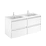 WS Bath Collections Ambra 48" Wall Mounted Double Basin Vanity Set with Cabinet and Ceramic Vanity Top Matte White