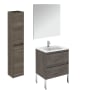 WS Bath Collections Ambra 24" Free Standing Single Basin Vanity Set with Cabinet, Ceramic Vanity Top, Frameless Mirror, and Side Cabinet Samara Ash