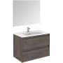 WS Bath Collections Ambra 32" Wall Mounted Single Basin Vanity Set with Cabinet, Ceramic Vanity Top, and Mirror Samara Ash