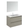 WS Bath Collections Ambra 32" Wall Mounted Single Basin Vanity Set with Cabinet, Ceramic Vanity Top, and Mirror Matte Sand