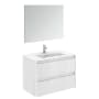WS Bath Collections Ambra 32" Wall Mounted Single Basin Vanity Set with Cabinet, Ceramic Vanity Top, and Mirror Matte White
