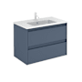 WS Bath Collections Ambra 32" Wall Mounted Single Basin Vanity Set with Cabinet and Ceramic Vanity Top Royal Blue