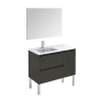 WS Bath Collections Ambra 36" Free Standing Single Basin Vanity Set with Cabinet, Ceramic Vanity Top, and Mirror Gloss Anthracite