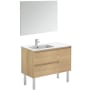WS Bath Collections Ambra 36" Free Standing Single Basin Vanity Set with Cabinet, Ceramic Vanity Top, and Mirror Nordic Oak