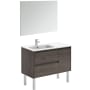 WS Bath Collections Ambra 36" Free Standing Single Basin Vanity Set with Cabinet, Ceramic Vanity Top, and Mirror Samara Ash