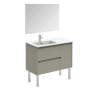 WS Bath Collections Ambra 36" Free Standing Single Basin Vanity Set with Cabinet, Ceramic Vanity Top, and Mirror Matte Sand