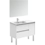 WS Bath Collections Ambra 36" Free Standing Single Basin Vanity Set with Cabinet, Ceramic Vanity Top, and Mirror Gloss White