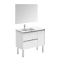 WS Bath Collections Ambra 36" Free Standing Single Basin Vanity Set with Cabinet, Ceramic Vanity Top, and Mirror Matte White
