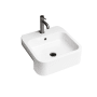 WS Bath Collections Cosa 18-7/8" Square Ceramic Semi-Recessed Bathroom Sink with Overflow and Single Faucet Hole Gloss White