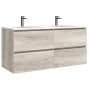 WS Bath Collections Flora 48" Wall Mounted Double Basin Vanity Set with Cabinet and Ceramic Vanity Top Grey Pine