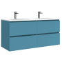WS Bath Collections Flora 48" Wall Mounted Double Basin Vanity Set with Cabinet and Ceramic Vanity Top Island Matte