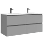 WS Bath Collections Flora 48" Wall Mounted Double Basin Vanity Set with Cabinet and Ceramic Vanity Top Moka Matte