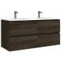WS Bath Collections Flora 48" Wall Mounted Double Basin Vanity Set with Cabinet and Ceramic Vanity Top Wenge