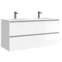 WS Bath Collections Flora 48" Wall Mounted Double Basin Vanity Set with Cabinet and Ceramic Vanity Top Glossy White