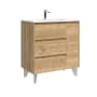 WS Bath Collections Lila 32" Free Standing Single Basin Vanity Set with Cabinet and Ceramic Vanity Top Natural Oak