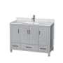 Wyndham Collection Sheffield 48" Freestanding Single Basin Vanity Set with Hardwood Cabinet and Marble Vanity Top Gray / White Carrara Marble Top / Brushed Chrome Hardware
