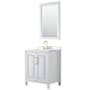 Wyndham Collection Daria 30" Free Standing Single Basin Vanity Set with Cabinet, Quartz Vanity Top, and Framed Mirror White / White Quartz Top / Brushed Gold Hardware