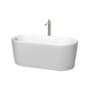 Wyndham Collection Ursula 59" Free Standing Acrylic Soaking Tub with Reversible Drain, Drain Assembly, and Overflow - Includes Floor Mounted Tub Filler with Hand Shower Matte White / Brushed Nickel Trim