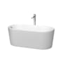 Wyndham Collection Ursula 59" Free Standing Acrylic Soaking Tub with Reversible Drain, Drain Assembly, and Overflow - Includes Floor Mounted Tub Filler with Hand Shower Matte White / Polished Chrome Trim