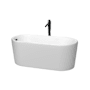 Wyndham Collection Ursula 59" Free Standing Acrylic Soaking Tub with Reversible Drain, Drain Assembly, and Overflow - Includes Floor Mounted Tub Filler with Hand Shower Matte White / Matte Black Trim