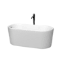 Wyndham Collection Ursula 59" Free Standing Acrylic Soaking Tub with Reversible Drain, Drain Assembly, and Overflow - Includes Floor Mounted Tub Filler with Hand Shower Matte White / Polished Chrome Trim / Matte Black Faucet