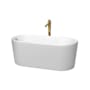 Wyndham Collection Ursula 59" Free Standing Acrylic Soaking Tub with Reversible Drain, Drain Assembly, and Overflow - Includes Floor Mounted Tub Filler with Hand Shower Matte White / Polished Chrome Trim / Brushed Gold Faucet