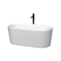 Wyndham Collection Ursula 59" Free Standing Acrylic Soaking Tub with Reversible Drain, Drain Assembly, and Overflow - Includes Floor Mounted Tub Filler with Hand Shower Matte White / Shiny White Trim / Matte Black Faucet
