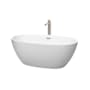 Wyndham Collection Juno 59" Free Standing Acrylic Soaking Tub with Center Drain, Drain Assembly, and Overflow - Includes Floor Mounted Tub Filler with Hand Shower Matte White / Brushed Nickel Trim
