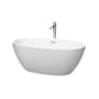 Wyndham Collection Juno 59" Free Standing Acrylic Soaking Tub with Center Drain, Drain Assembly, and Overflow - Includes Floor Mounted Tub Filler with Hand Shower Matte White / Polished Chrome Trim