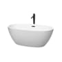Wyndham Collection Juno 59" Free Standing Acrylic Soaking Tub with Center Drain, Drain Assembly, and Overflow - Includes Floor Mounted Tub Filler with Hand Shower Matte White / Matte Black Trim