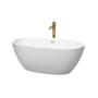 Wyndham Collection Juno 59" Free Standing Acrylic Soaking Tub with Center Drain, Drain Assembly, and Overflow - Includes Floor Mounted Tub Filler with Hand Shower Matte White / Polished Chrome Trim / Brushed Gold Faucet