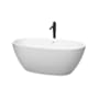 Wyndham Collection Juno 59" Free Standing Acrylic Soaking Tub with Center Drain, Drain Assembly, and Overflow - Includes Floor Mounted Tub Filler with Hand Shower Matte White / Shiny White Trim / Matte Black Faucet