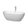 Wyndham Collection Juno 63" Free Standing Acrylic Soaking Tub with Center Drain, Drain Assembly, and Overflow - Includes Floor Mounted Tub Filler with Hand Shower Matte White / Brushed Nickel Trim
