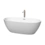 Wyndham Collection Juno 67" Free Standing Acrylic Soaking Tub with Center Drain, Drain Assembly, and Overflow - Includes Floor Mounted Tub Filler with Hand Shower Matte White / Brushed Nickel Trim