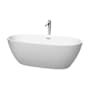 Wyndham Collection Juno 67" Free Standing Acrylic Soaking Tub with Center Drain, Drain Assembly, and Overflow - Includes Floor Mounted Tub Filler with Hand Shower Matte White / Polished Chrome Trim