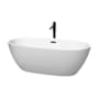 Wyndham Collection Juno 67" Free Standing Acrylic Soaking Tub with Center Drain, Drain Assembly, and Overflow - Includes Floor Mounted Tub Filler with Hand Shower Matte White / Matte Black Trim