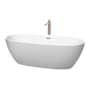 Wyndham Collection Juno 71" Free Standing Acrylic Soaking Tub with Center Drain, Drain Assembly, and Overflow - Includes Floor Mounted Tub Filler with Hand Shower Matte White / Brushed Nickel Trim