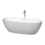 Wyndham Collection Juno 71" Free Standing Acrylic Soaking Tub with Center Drain, Drain Assembly, and Overflow - Includes Floor Mounted Tub Filler with Hand Shower Matte White / Polished Chrome Trim
