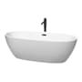 Wyndham Collection Juno 71" Free Standing Acrylic Soaking Tub with Center Drain, Drain Assembly, and Overflow - Includes Floor Mounted Tub Filler with Hand Shower Matte White / Matte Black Trim