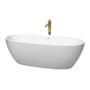Wyndham Collection Juno 71" Free Standing Acrylic Soaking Tub with Center Drain, Drain Assembly, and Overflow - Includes Floor Mounted Tub Filler with Hand Shower Matte White / Shiny White Trim / Brushed Gold Faucet