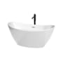 Wyndham Collection Dorrit 60" Free Standing Acrylic Soaking Tub with Center Drain, Drain Assembly, and Overflow - Includes Floor Mounted Tub Filler with Hand Shower White / Polished Chrome Trim / Matte Black Faucet