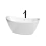 Wyndham Collection Dorrit 60" Free Standing Acrylic Soaking Tub with Center Drain, Drain Assembly, and Overflow - Includes Floor Mounted Tub Filler with Hand Shower White / Shiny White Trim / Matte Black Faucet