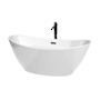 Wyndham Collection Dorrit 66" Free Standing Acrylic Soaking Tub with Center Drain, Drain Assembly, and Overflow - Includes Floor Mounted Tub Filler with Hand Shower White / Matte Black Trim