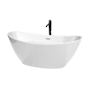 Wyndham Collection Dorrit 66" Free Standing Acrylic Soaking Tub with Center Drain, Drain Assembly, and Overflow - Includes Floor Mounted Tub Filler with Hand Shower White / Polished Chrome Trim / Matte Black Faucet