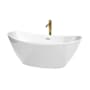 Wyndham Collection Dorrit 66" Free Standing Acrylic Soaking Tub with Center Drain, Drain Assembly, and Overflow - Includes Floor Mounted Tub Filler with Hand Shower White / Polished Chrome Trim / Brushed Gold Faucet